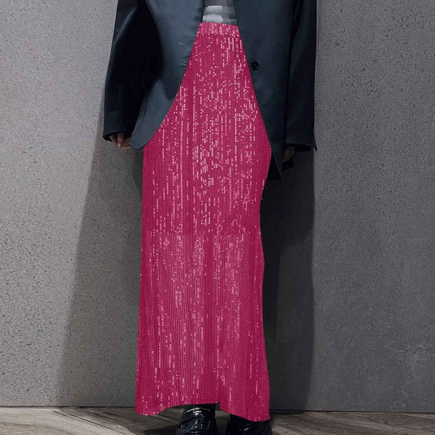 Women's Sequin Skirt for Party Shiny Sparkly A Line Swing Midi Skirt Elastic Wasit Stretch Long Skirts Sparkle Skirt