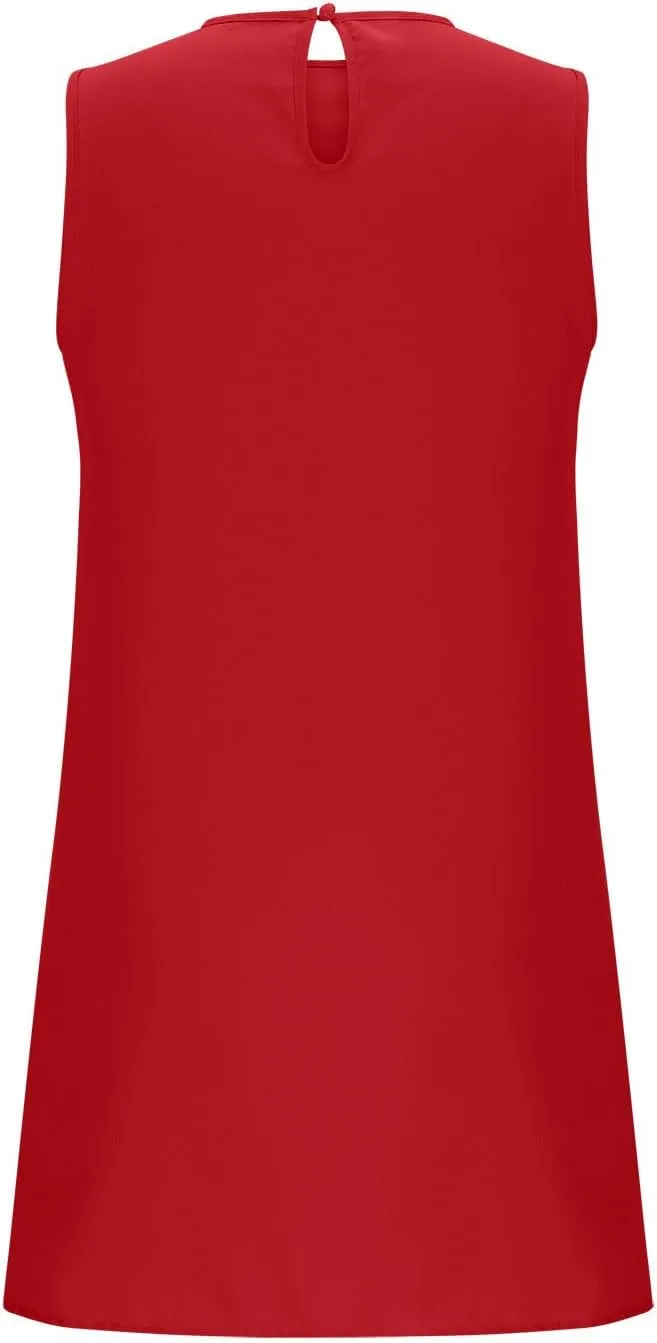 Womens Summer Dresses 2025 Casual Sleeveless Solid Color Dress Vacation Loose Round Neck Pleated Beach Sundress