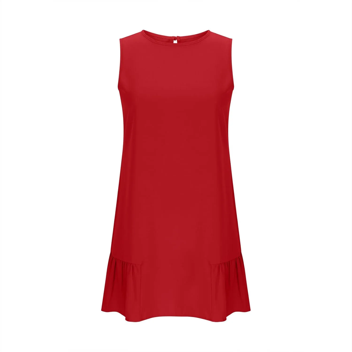 Womens Summer Dresses 2025 Casual Sleeveless Solid Color Dress Vacation Loose Round Neck Pleated Beach Sundress