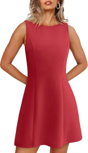 Women's Summer Sexy Sleeveless Crew Neck Tennis Dress Boat Neck A-line Bodycon Party Club Mini Dresses
