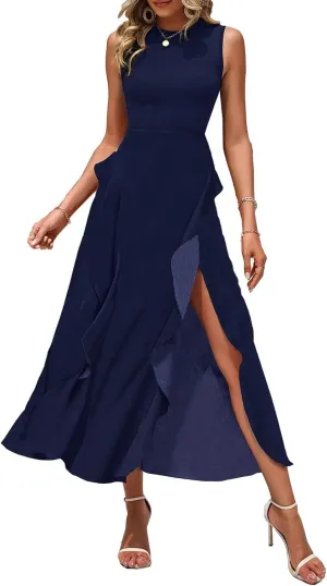 Women's Sundresses 2025 Summer Casual Loose Trendy Sleeveless Floral Print Split Beach Boho Maxi Dress, S-2XL