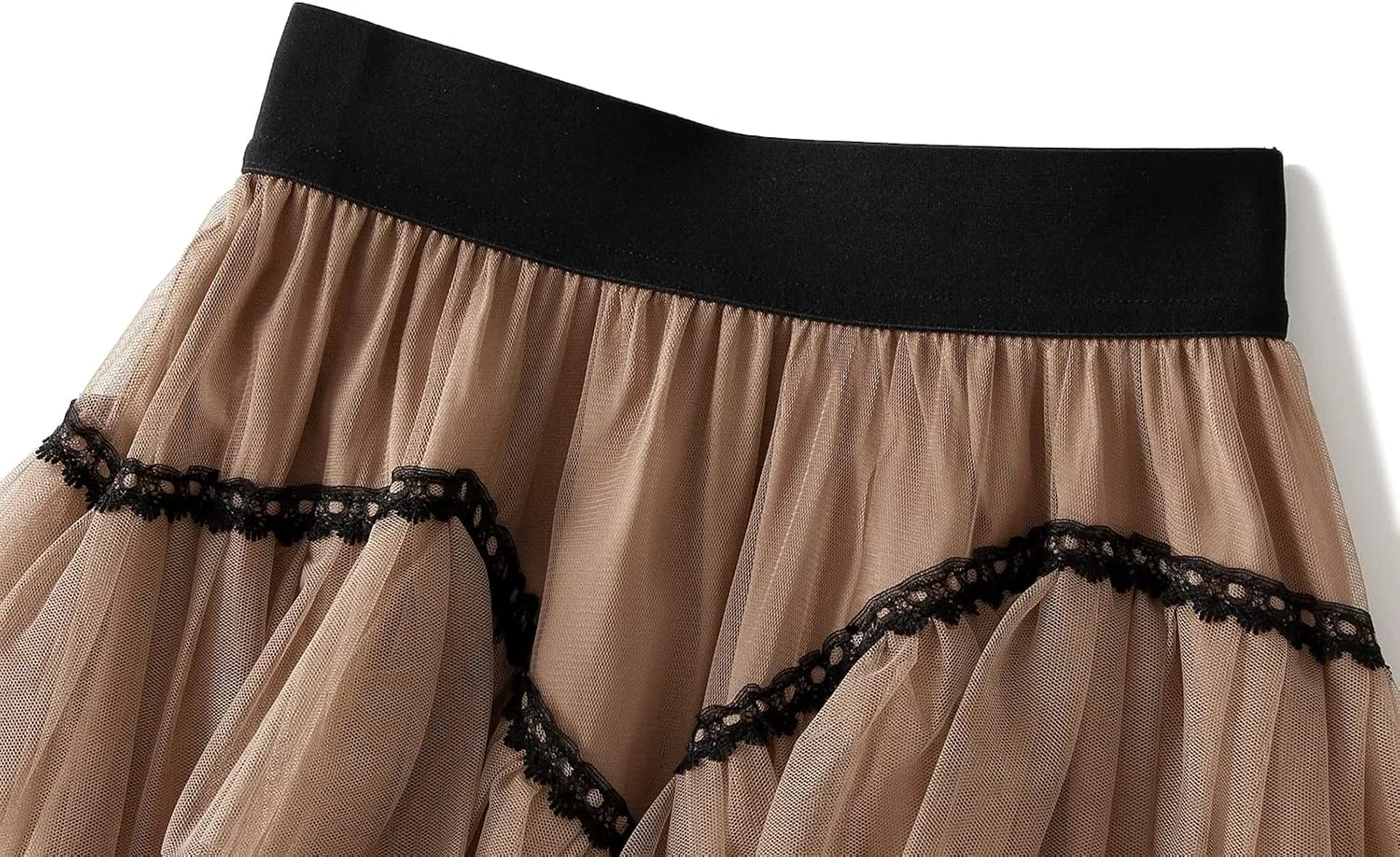 Women's Tulle Skirt Mesh Elastic High Waist Layered Pleated Skirt Floral Print A-Line Midi Party Casual Flowy Tutu Skirt