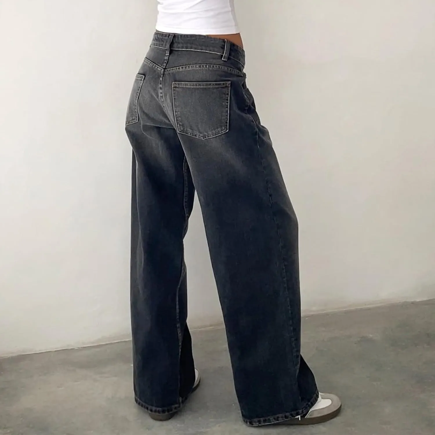 Women's Wide Leg Boyfriend Denim Pants - Low Rise Baggy Casual Loose Jeans - Y2K E-Girl Style