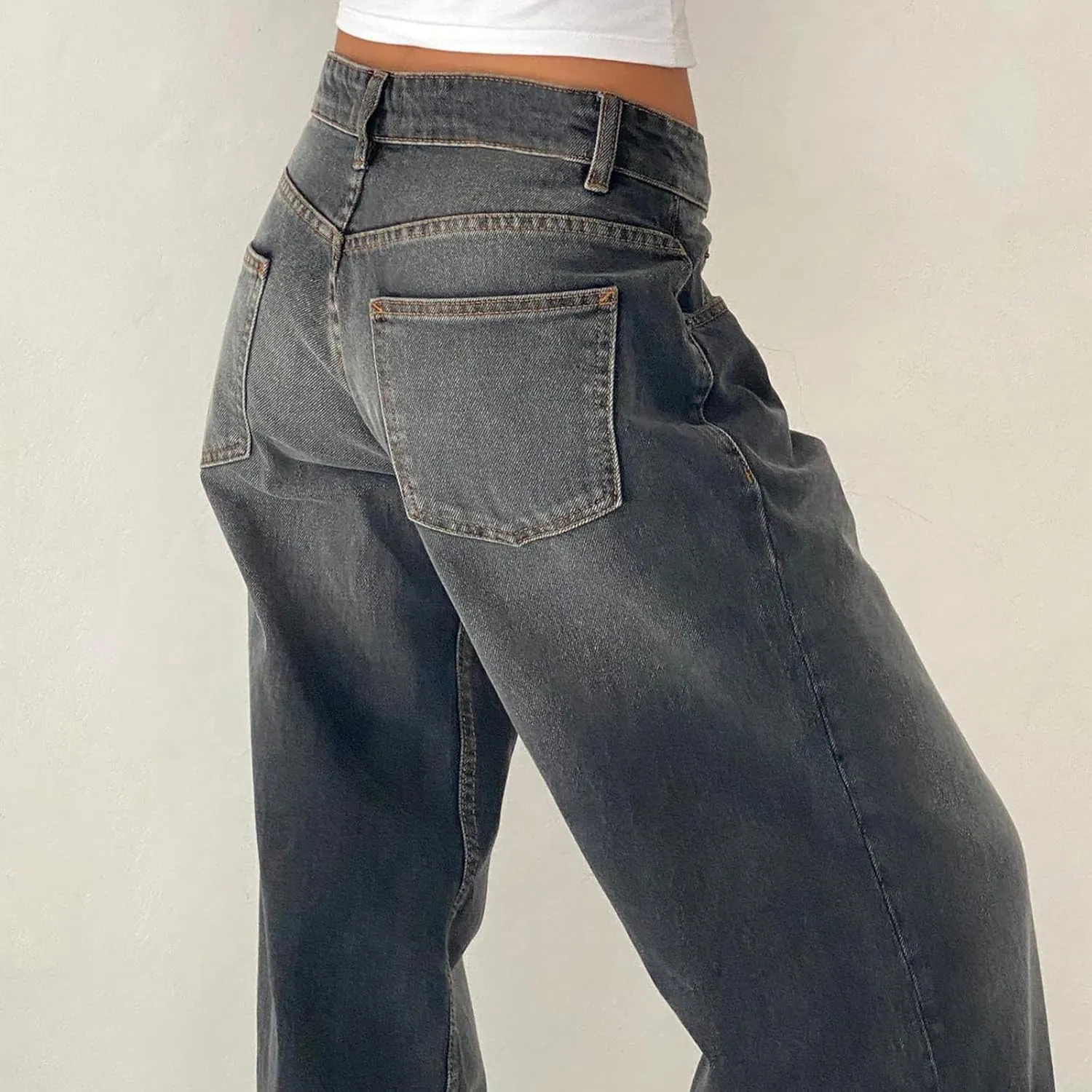 Women's Wide Leg Boyfriend Denim Pants - Low Rise Baggy Casual Loose Jeans - Y2K E-Girl Style