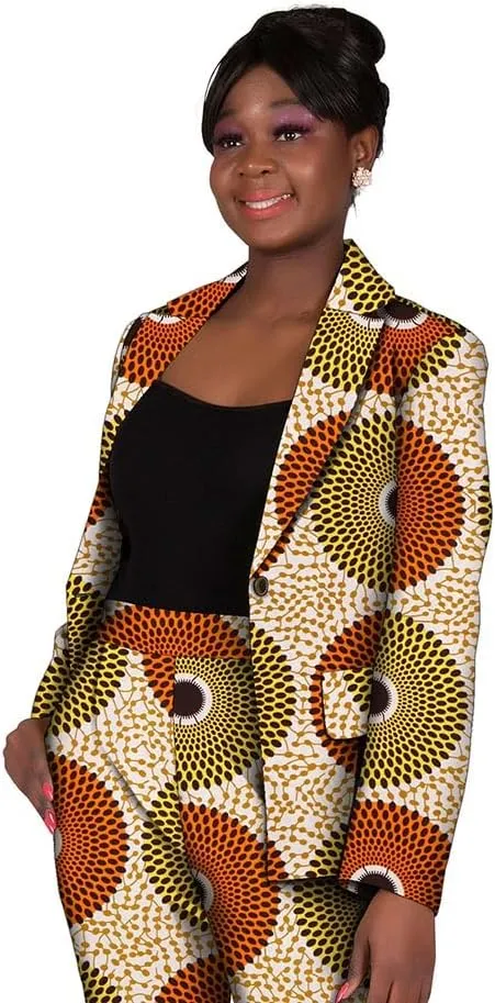 XIAOHUAGUA African Suits for Women African Print Blazer Coat Kente Top and Pants 2 Piece African Attire Outfits