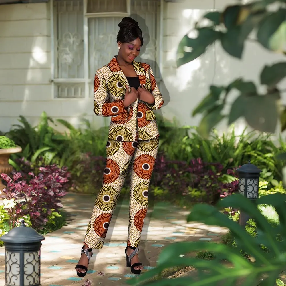 XIAOHUAGUA African Suits for Women African Print Blazer Coat Kente Top and Pants 2 Piece African Attire Outfits