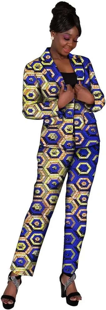XIAOHUAGUA African Suits for Women African Print Blazer Coat Kente Top and Pants 2 Piece African Attire Outfits