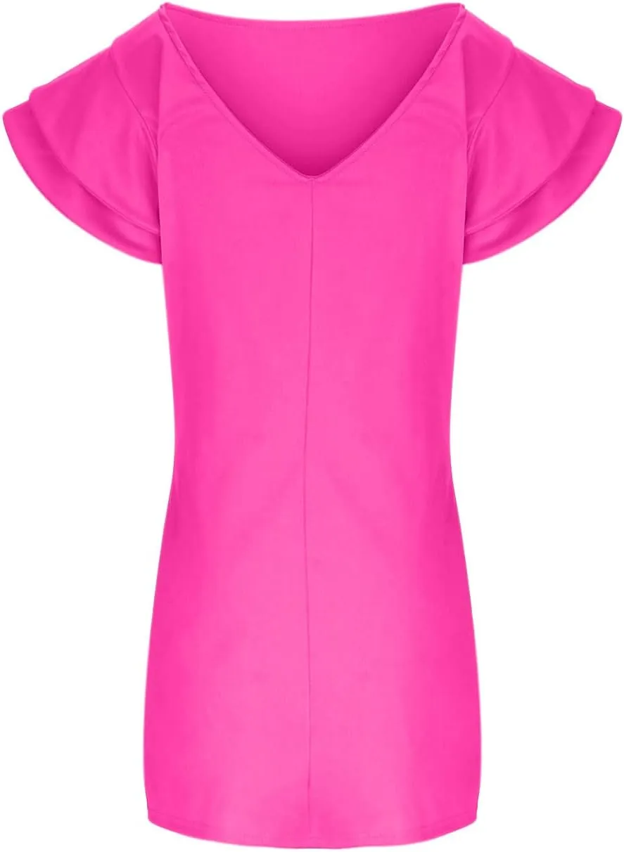 XUNRYAN Summer Dresses for Women 2022 Trendy Tiered Ruffle Sleeve Solid Backless Zipper Shift Mini Dress Party Dresses