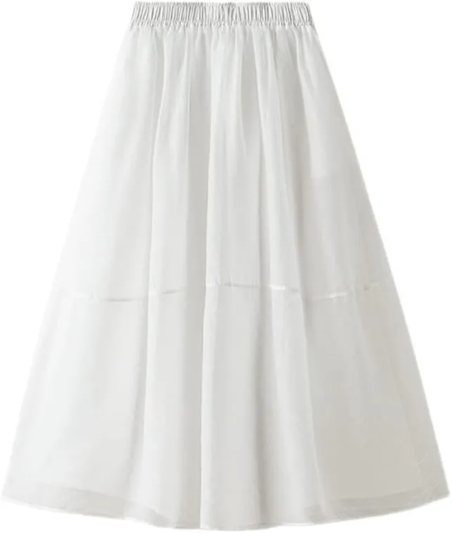 Youllyuu High Waist Mesh Skirt for Women A Line Spring Summer Long Midi Skirts