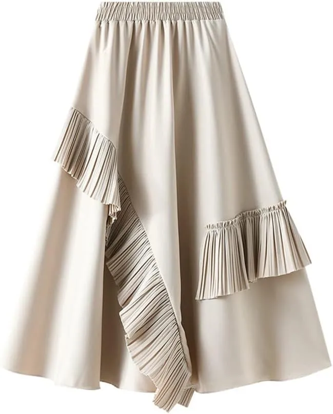 Youllyuu Irregular Ruffled Skirt Umbrella A Line Women Ladies Long Midi Skirts