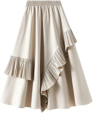 Youllyuu Irregular Ruffled Skirt Umbrella A Line Women Ladies Long Midi Skirts