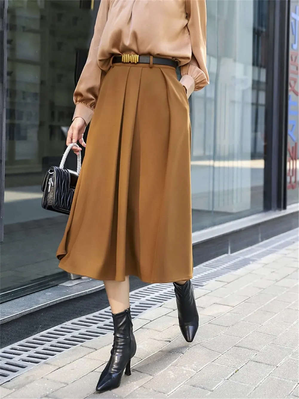 Youllyuu Women A Line Swing Skirt Party Office Ladies Midi Skirts