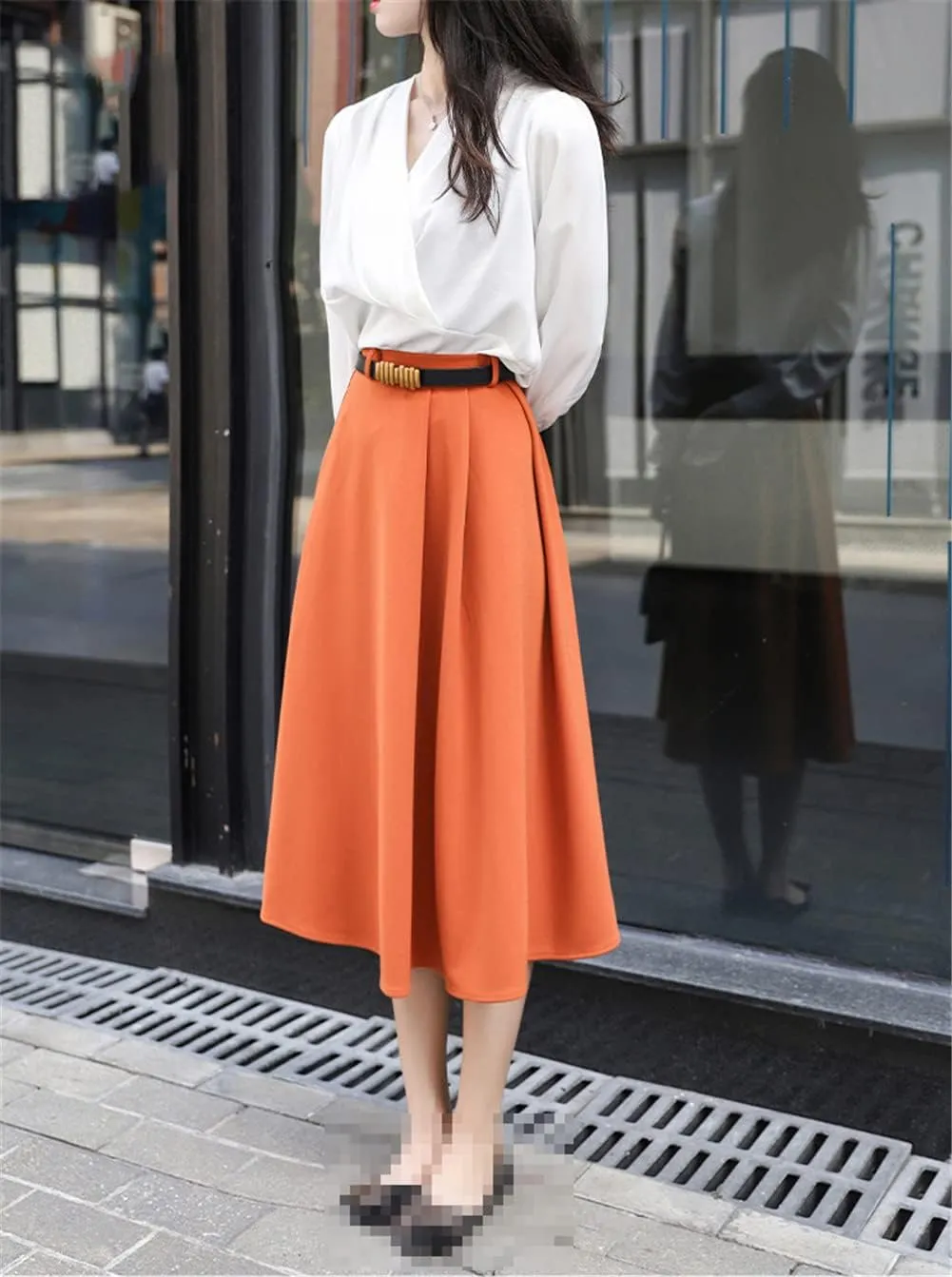 Youllyuu Women A Line Swing Skirt Party Office Ladies Midi Skirts
