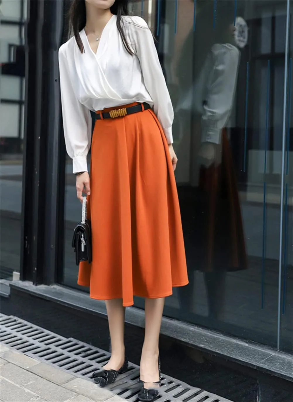 Youllyuu Women A Line Swing Skirt Party Office Ladies Midi Skirts