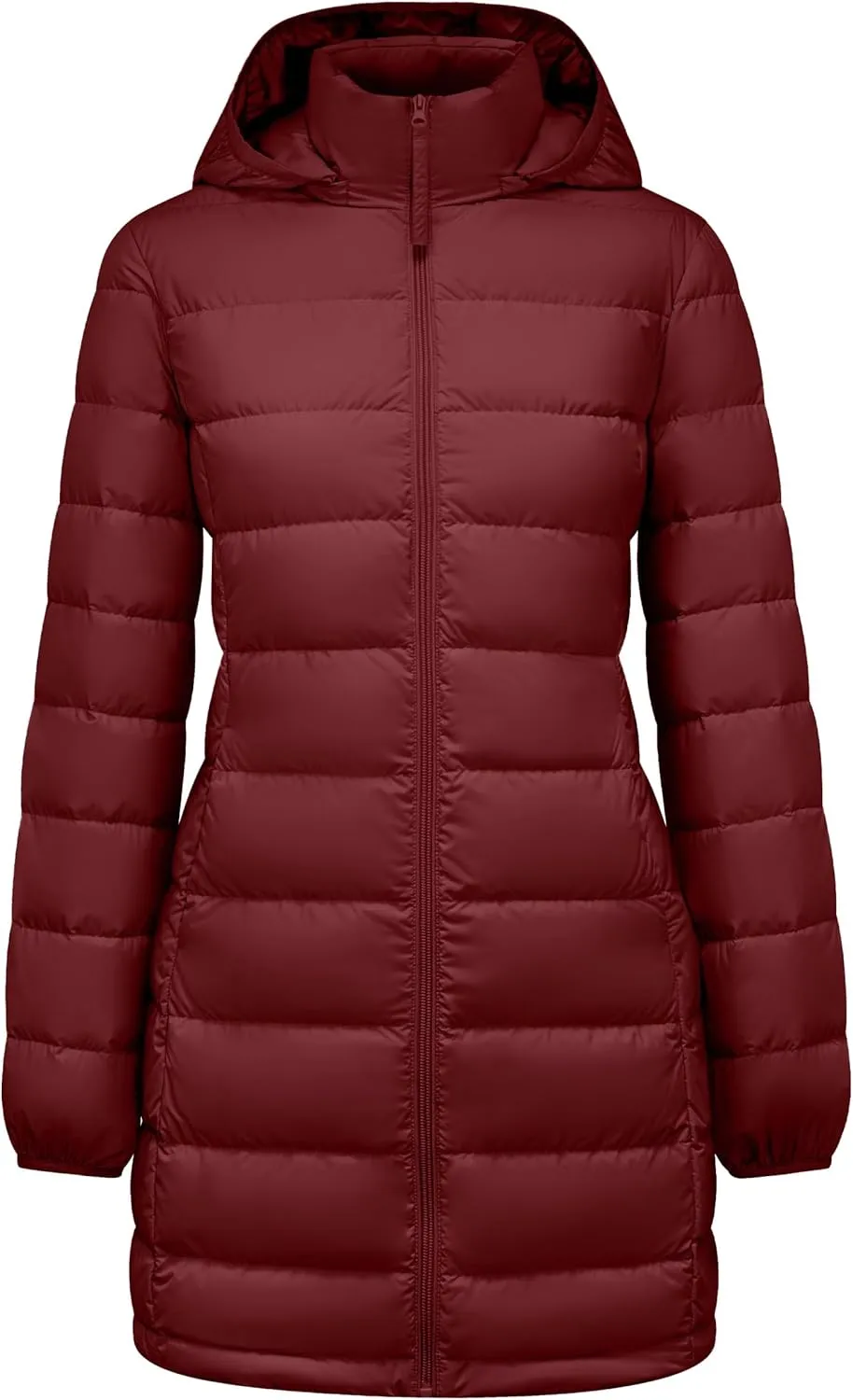 YZG Women's Hooded Packable Ultra Light Weight Long Mountain Down Jacket Red X-Large