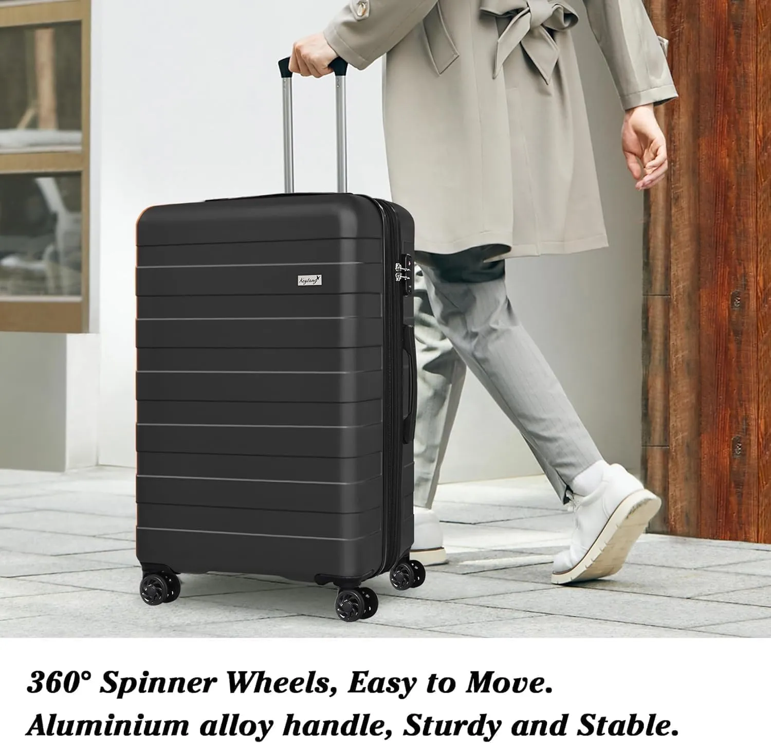 Zebra Light weight Hardside Expandable Luggage Spinner Wheels Luggage Suitcase W/TSA Lock 3-Piece Luggage Set, Include 20 Carry on Luggage Suitecase(20/24/28),Dark Black