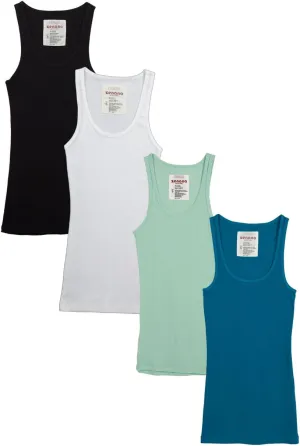 Zenana Outfitters 4 Pack Womens Basic Ribbed Tank Top Black/White/Aqua/Jade M