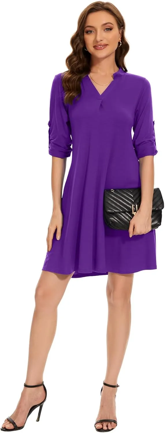 ZENNILO Womens 3/4 Sleeve Dress V Neck Plus Size Tshirt Dress for Women Knee Length with Pockets